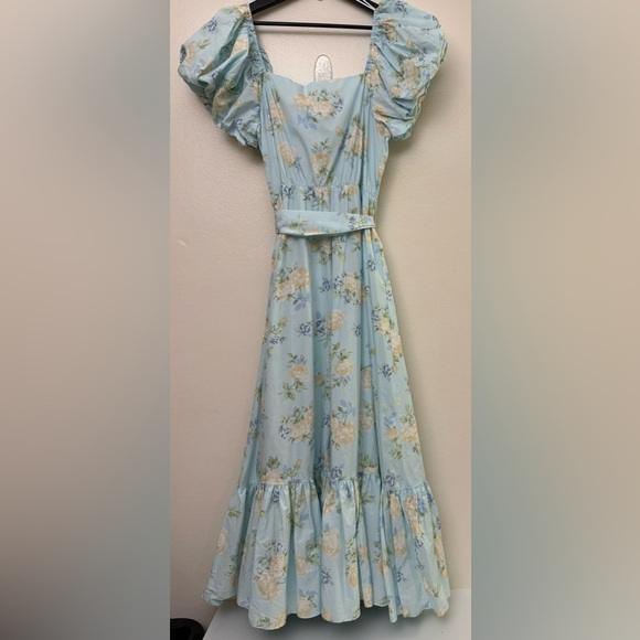 Love Shack Fancy X Target Estelle Blue Floral Puff Sleeve Midi Dress Size 10 NWT - Picture 9 of 9